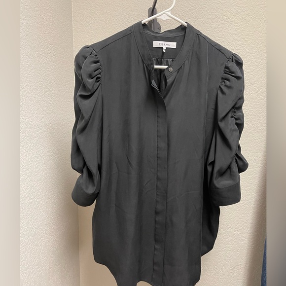 Frame Black Silk Puff Sleeve Blouse - Picture 5 of 6